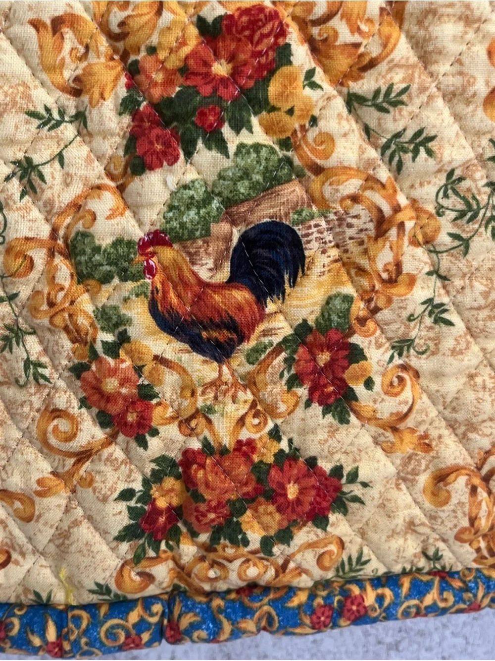 Rooster Pillow Sham Hand Sewn Quilted Farmhouse Wall Yellow Country 25” Square